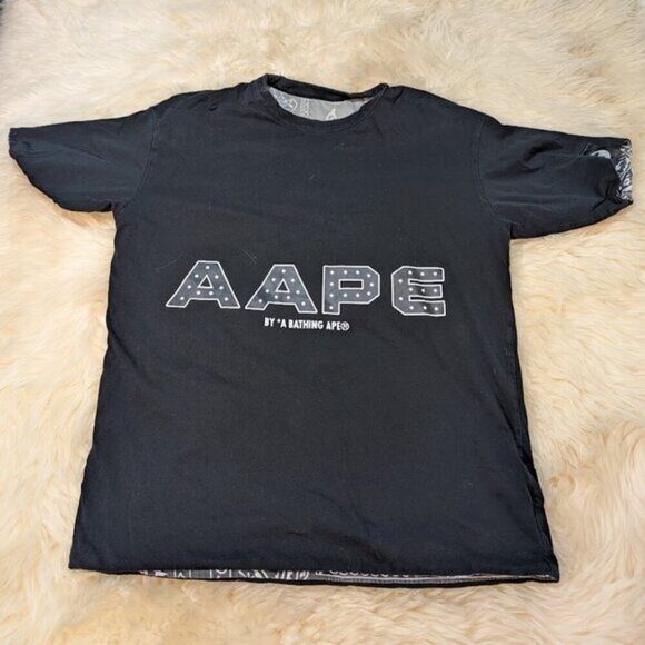 AAPE by A Bathing Ape Reversible Black Bandana T-Shirt Size Small - Picture 8 of 10